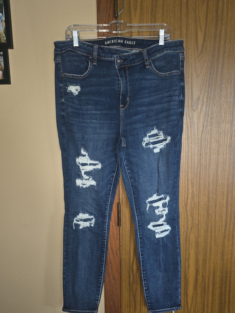 American Eagle Outfitters Dark Blue Distressed Skinny Jeans